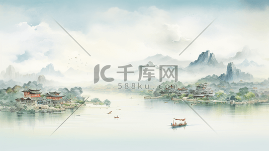 中国古典唯美山水风景插画16