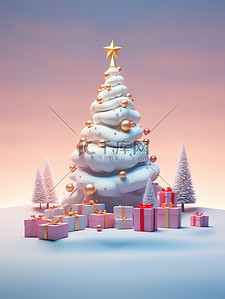 雪花装饰插画图片_圣诞树雪和礼物节日装饰6