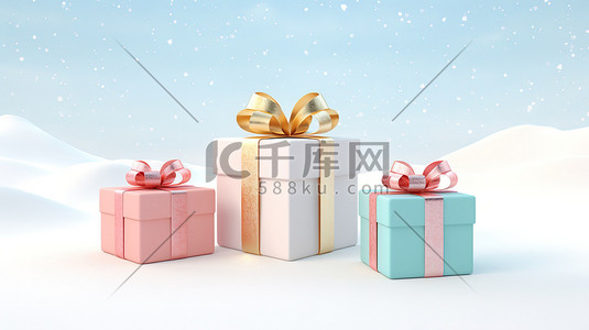 冬天圣诞雪地的礼物盒12