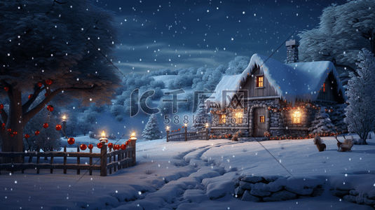 圣诞树梦幻雪花插画图片_圣诞节梦幻圣诞树冬季雪景插画3
