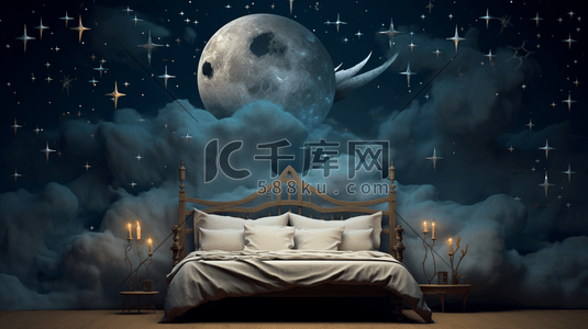 星空月亮梦境睡床插画7