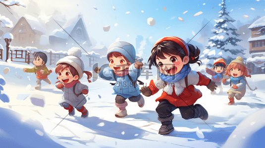 雪地里一起玩耍的孩子插画20