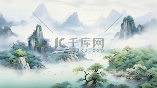 中国古典唯美山水风景插画42