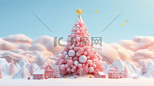 节日圣诞树插画图片_浅粉色节日圣诞树2