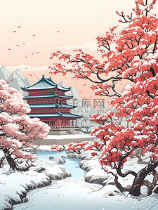 中国古建筑红墙青瓦雪景2