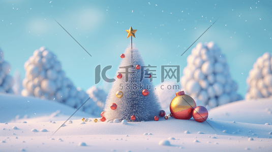 球8插画图片_圣诞节平安夜雪景圣诞树插画8