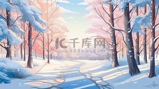 冬日河流插画图片_冬日田野里的雪景插画1