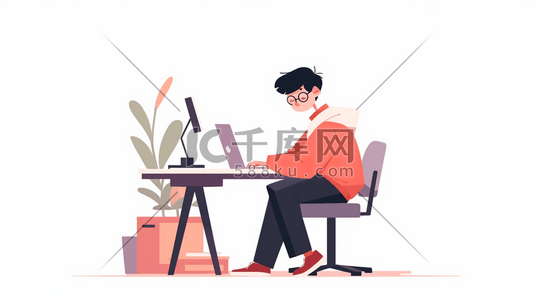 男士矢量插画图片_坐在书桌旁工作的男士插画14