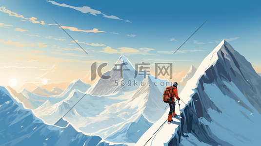 现代感冬季登山滑雪动漫插画10
