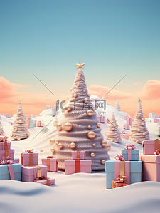 雪花装饰插画图片_圣诞树雪和礼物节日装饰3