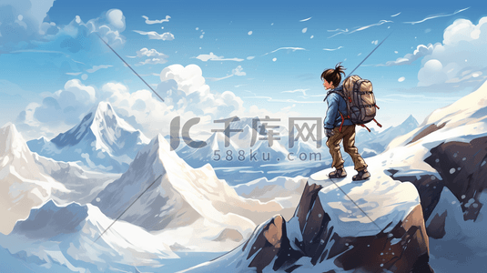 现代感冬季登山滑雪动漫插画11