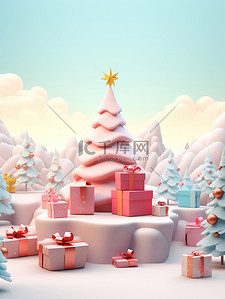 雪花装饰插画图片_圣诞树雪和礼物节日装饰19