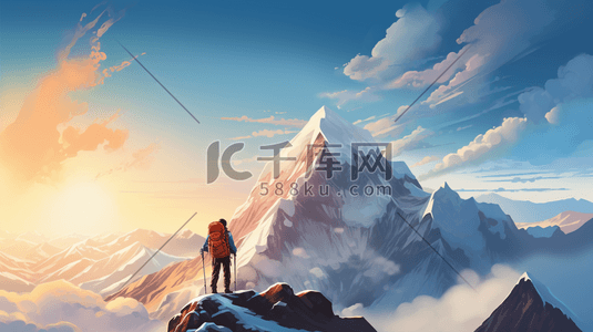 动漫经理插画图片_现代感冬季登山滑雪动漫插画15