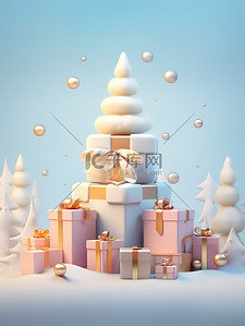 圣诞树雪和礼物节日装饰16