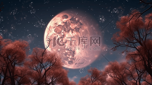 森林中的圆月星空中秋节插画9