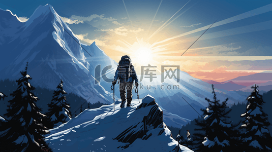 现代感冬季登山滑雪动漫插画14