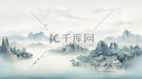 中国古典唯美山水风景插画35