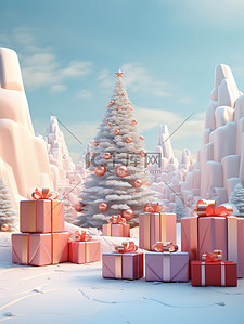 雪花装饰插画图片_圣诞树雪和礼物节日装饰17