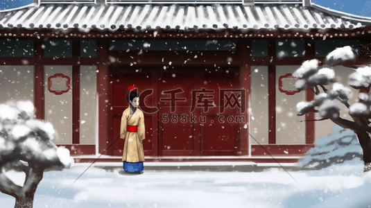 中国风程门立雪冬季雪景插画