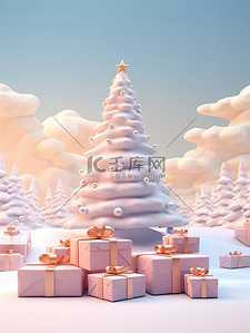 圣诞树雪和礼物节日装饰8