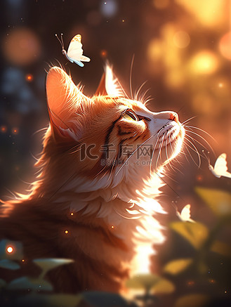 可爱的小猫和蝴蝶玩耍4