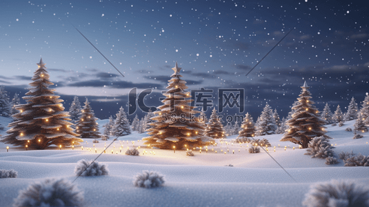 圣诞节梦幻圣诞树冬季雪景插画9
