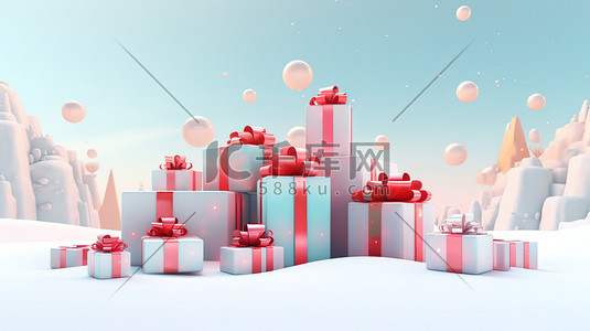 圣诞雪地插画图片_冬天圣诞雪地的礼物盒9