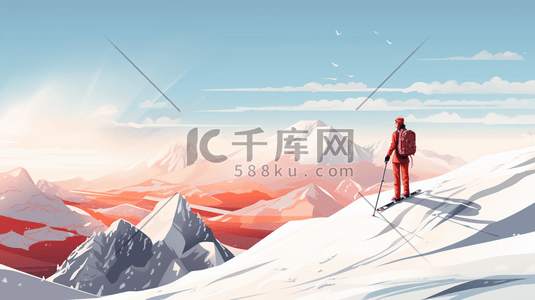 现代感冬季登山滑雪动漫插画5