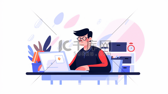 坐在书桌旁工作的男士插画5