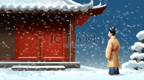 中国风程门立雪冬季雪景插画