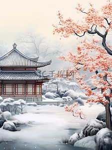 中国古建筑红墙青瓦雪景16
