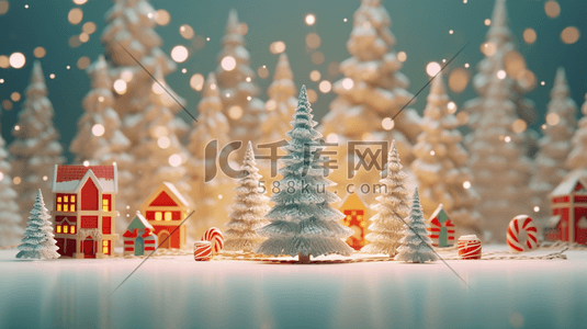 圣诞树梦幻雪花插画图片_圣诞节梦幻圣诞树冬季雪景插画13