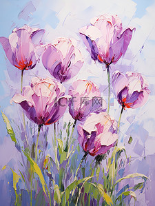 紫色花卉插画图片_盛开的紫色郁金香油画质感18