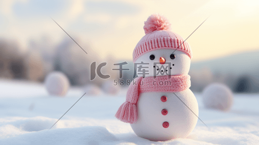 圣诞围巾插画图片_系着粉色围巾的可爱圣诞雪人