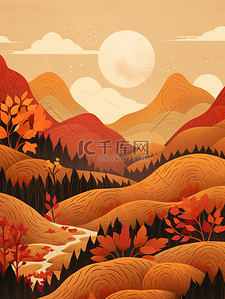 ico调色板插画图片_秋天风景山脉金色调色板3