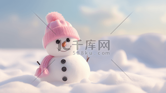 卡通圣诞雪人插画图片_系着粉色围巾的可爱圣诞雪人