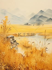 秋天远山金色的稻田7