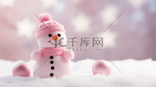 粉色围巾插画图片_系着粉色围巾的可爱圣诞雪人