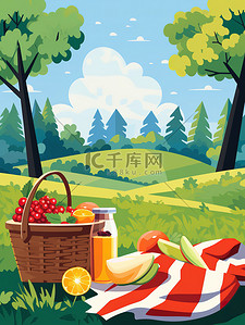 三明治奶酪插画图片_阳光明媚的公园野餐6