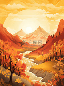 ico调色板插画图片_秋天风景山脉金色调色板4