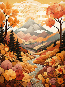 秋天风景山脉金色调色板19