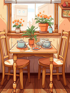 饭桌插画图片_餐厅桌椅卡通插画14