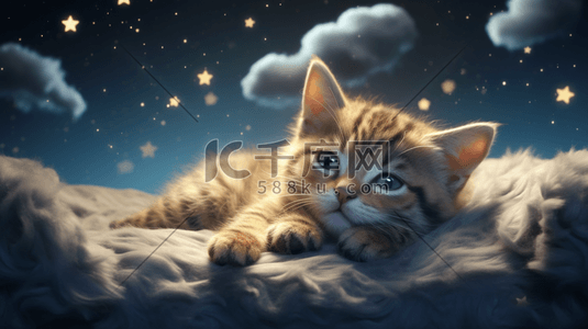 上床睡觉插画图片_躺在毛毯上休息的可爱小猫插画