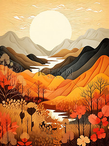 秋天风景山脉金色调色板1