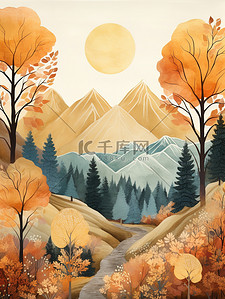 秋天风景山脉金色调色板11