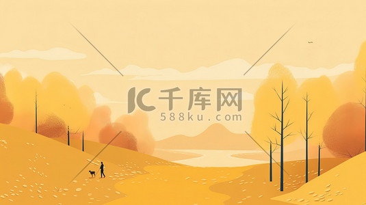 秋季壁纸插画图片_秋天淡黄色风景壁纸插画3