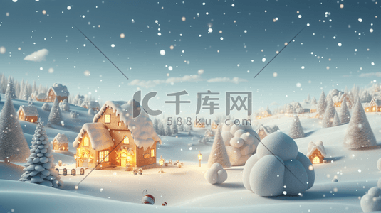 冬天森林木屋圣诞节装饰插画14