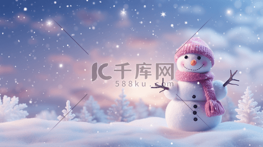 系着粉色围巾的可爱圣诞雪人