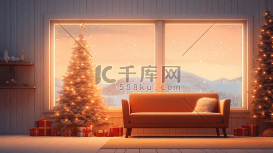 冬天森林木屋圣诞节装饰插画20