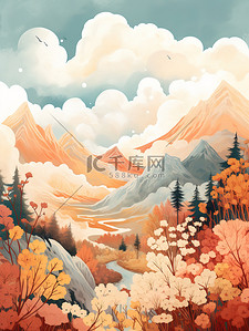 ico调色板插画图片_秋天风景山脉金色调色板9